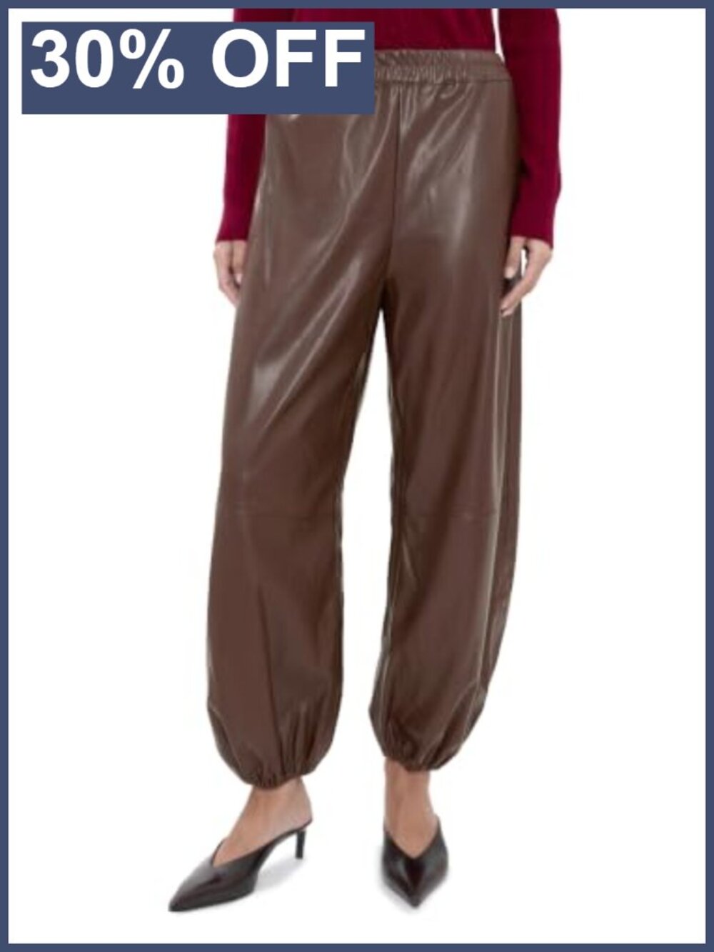 Faux Leather Balloon Pants High Rise Ankle Length Loose Fit